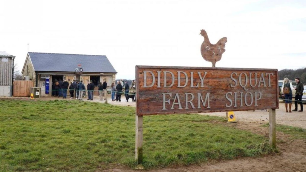 Diddly Squat Farm Shop in rural Oxfordshire, illustrating farm diversification and commercial use of agricultural land.
