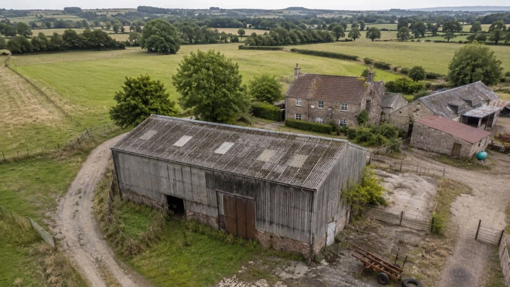 Agricultural barn within the Green Belt countryside, illustrating a Class R permitted development opportunity for farm building conversion.