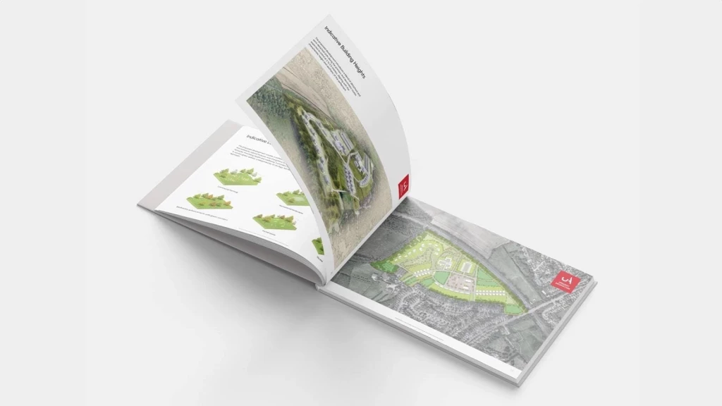 Sleek planning brochure showcasing site layouts and design strategies tailored for persuasive Green Belt appeals