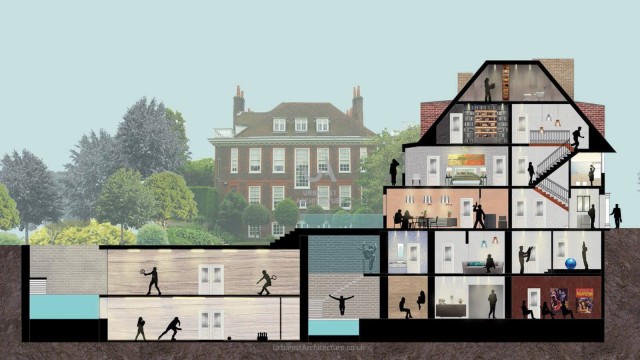 Image cover for the article: London architects discussing a residential development plan, with a focus on a blueprint and a model house, highlighting architectural planning and design collaboration.