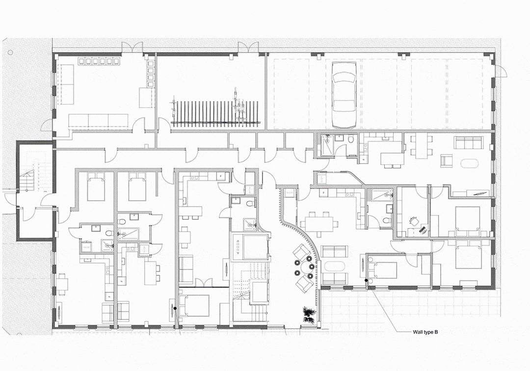 Detailed architectural floor plan animation of office conversion into homes, featuring clearly delineated living spaces, furniture layout, and design elements, emphasising a seamless transition from commercial to residential usage without planning permission.