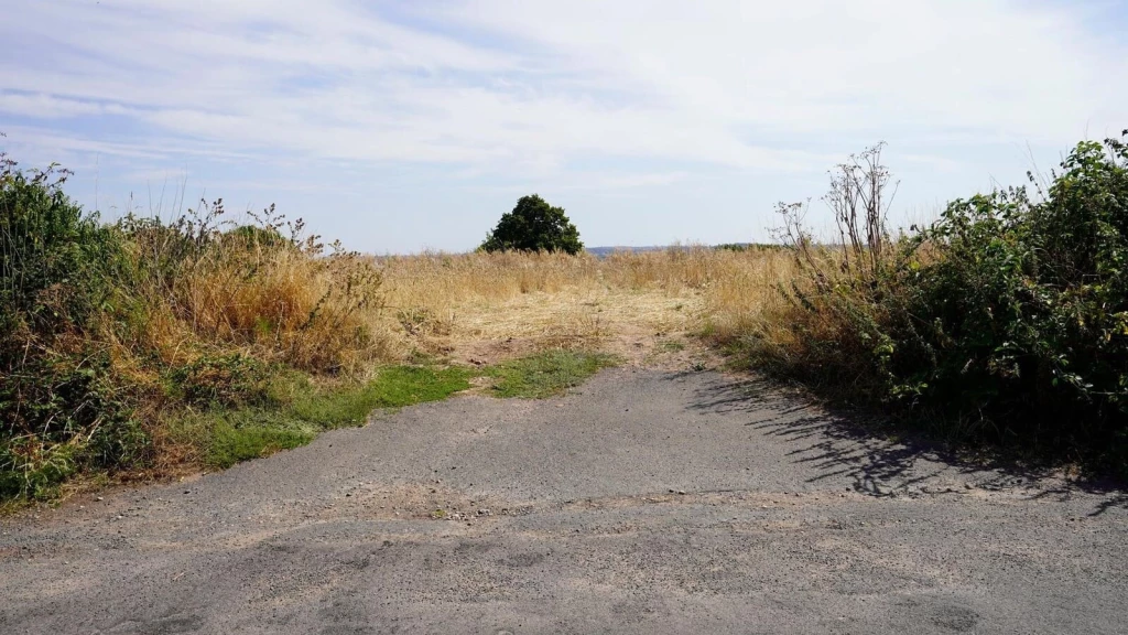 Dead-end track into open land showing the access problem that can block development on speculative land banking micro-plots.