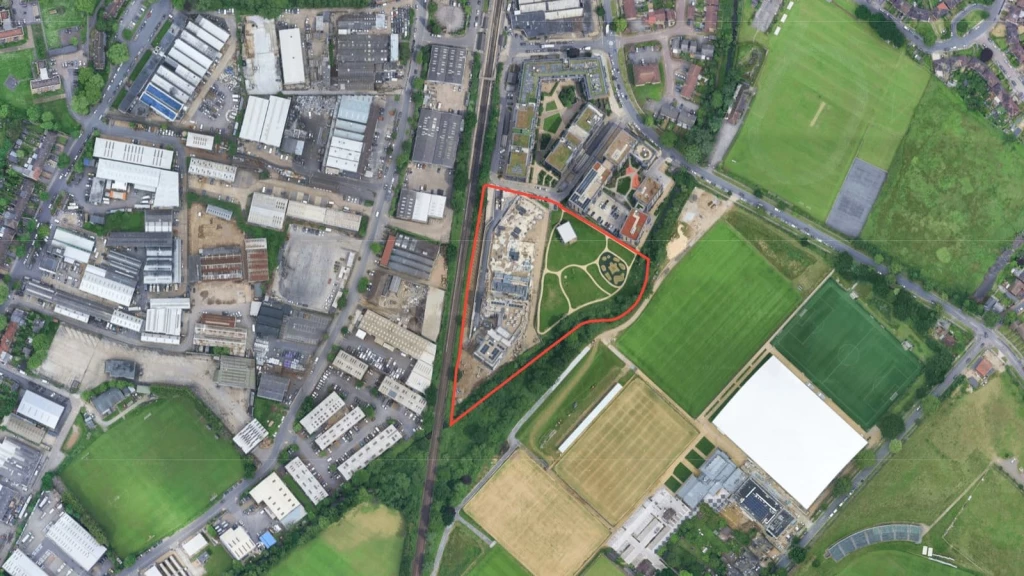 Aerial view of the Footzie Social Club site in Lower Sydenham, showing previously developed Metropolitan Open Land (MOL) considered for residential redevelopment.