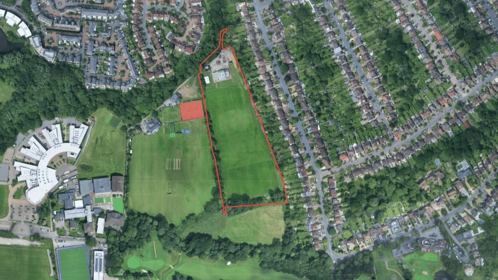 Aerial view of the L A Sports Club site in Beckenham, showing Metropolitan Open Land (MOL) assessed for sports-related development and openness impacts.