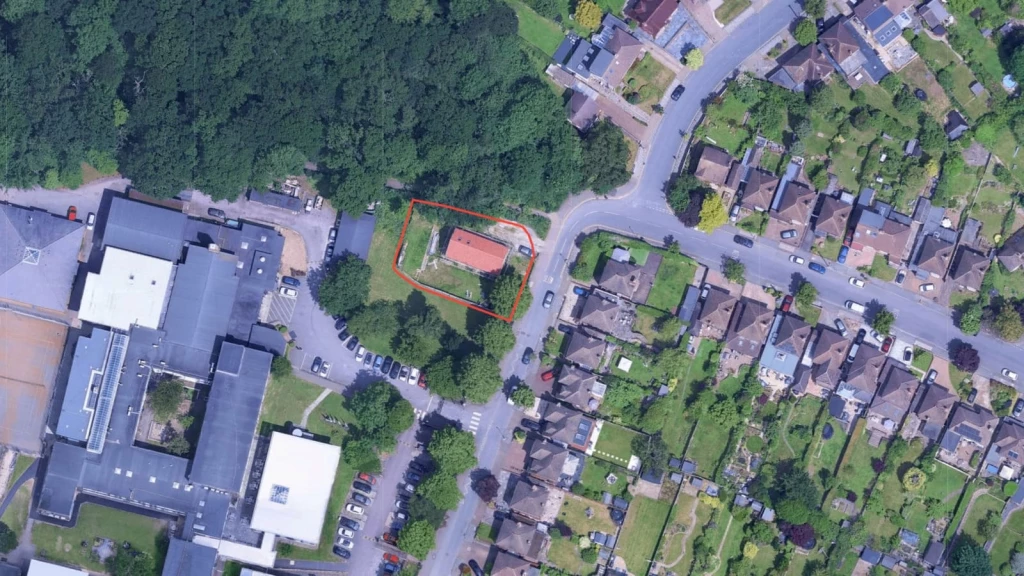 Aerial view of the Avebury Road site in Bromley, highlighting an Urban Open Space (UOS) plot successfully redeveloped through a sensitive planning and design strategy.