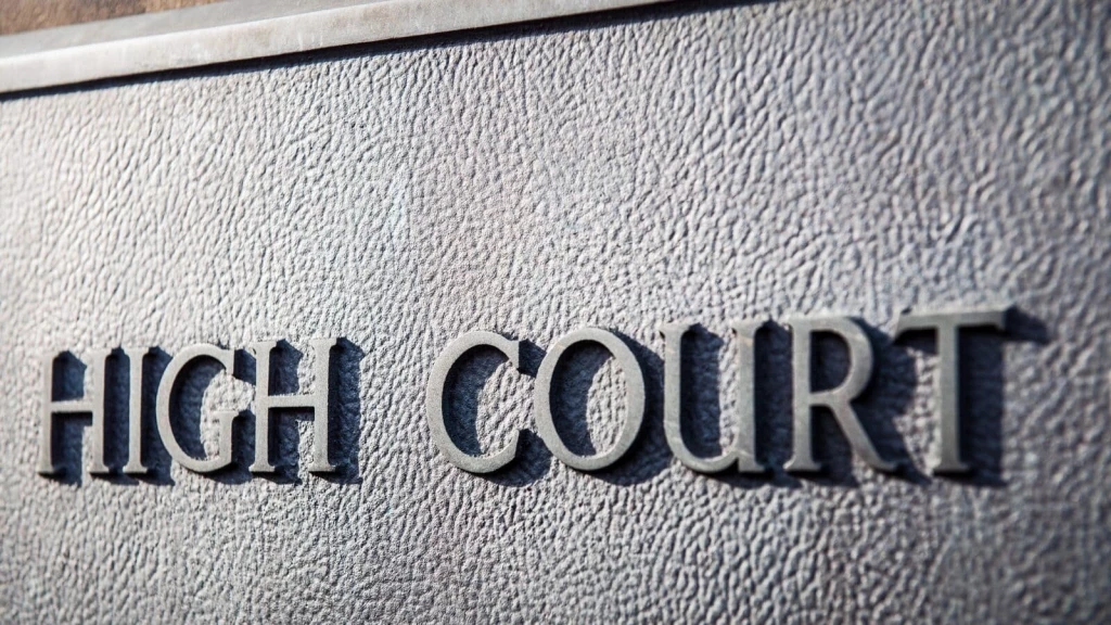  A close-up of a High Court sign, representing legal cases where the four-year rule or ten-year rule in planning law may be challenged or upheld.