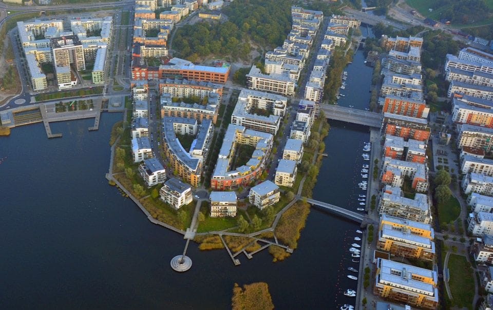Aerial view of a neighbourhood with successful urban design and masterplanning design