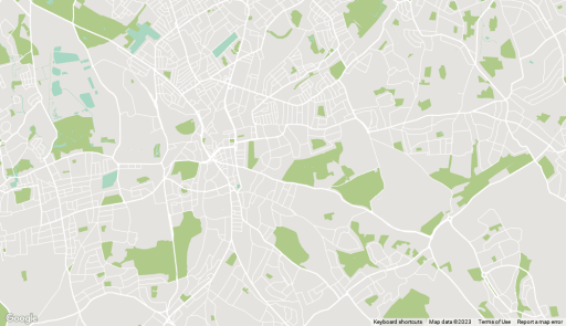 Simplistic ios map of Croydon council area with parks marked in green, streets in white and the residential areas in light grey