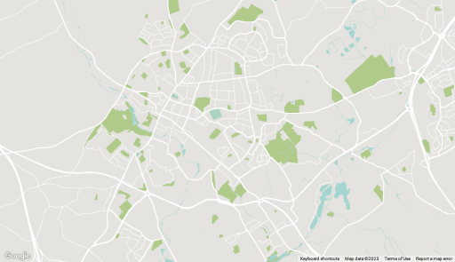 Illustrative and simplied St Albans street map with residential areas marked in light grey, parks marked in dark green and streets in white