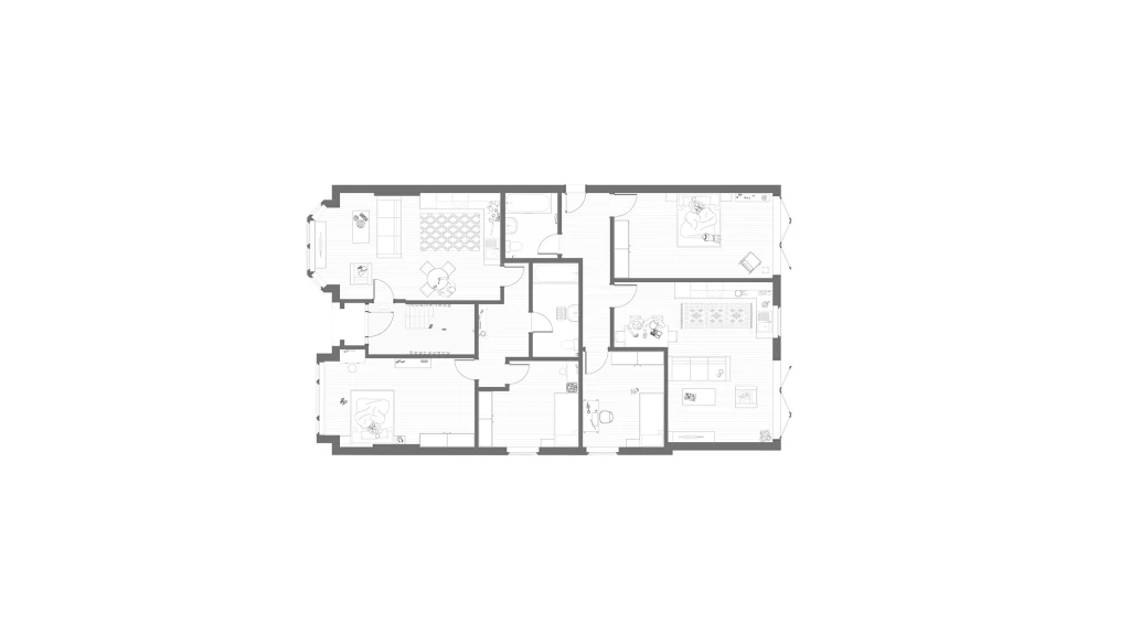 Proposed ground floor layout turning two bedroom into two self-contained flats with a spacious double master bedroom, a single bedroom and bathroom with the added space given with a rear extension