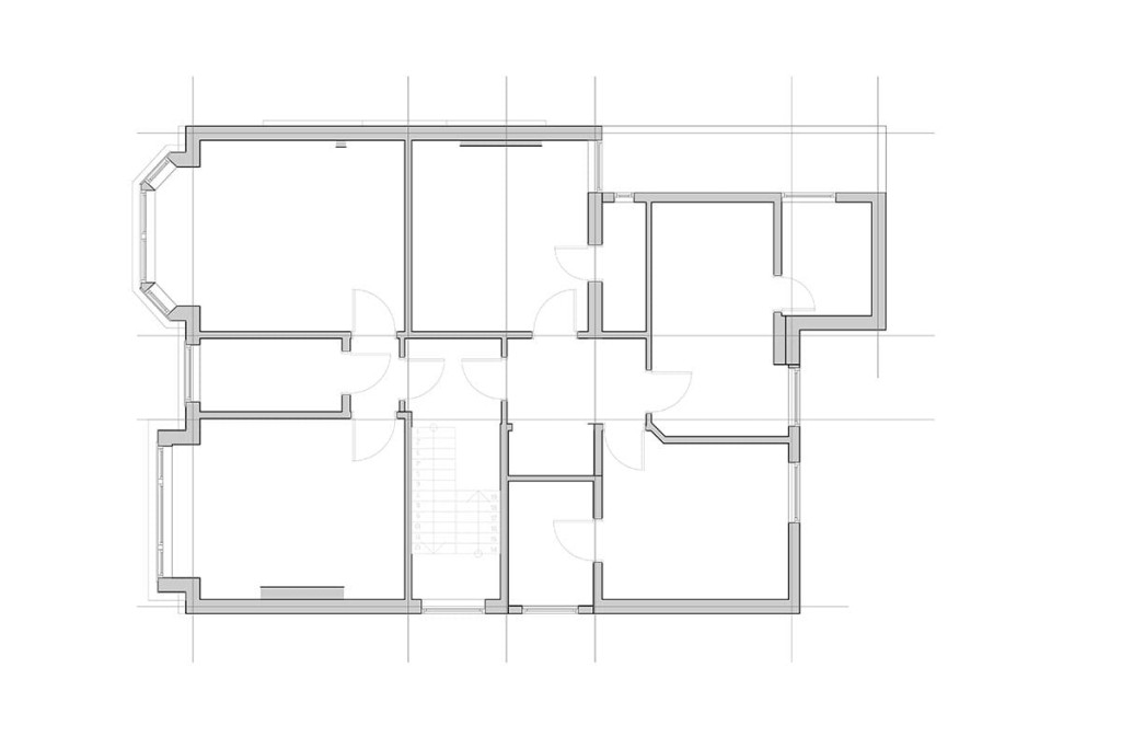 Architect's proposed layout plans for the first floor which altered the wall structure to allow for more evenly portioned bedrooms and storage space. 