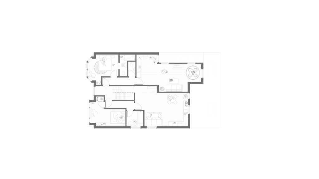 Architect's proposed layout plans for the first floor which altered the wall structure to allow for more evenly portioned bedrooms and storage space.