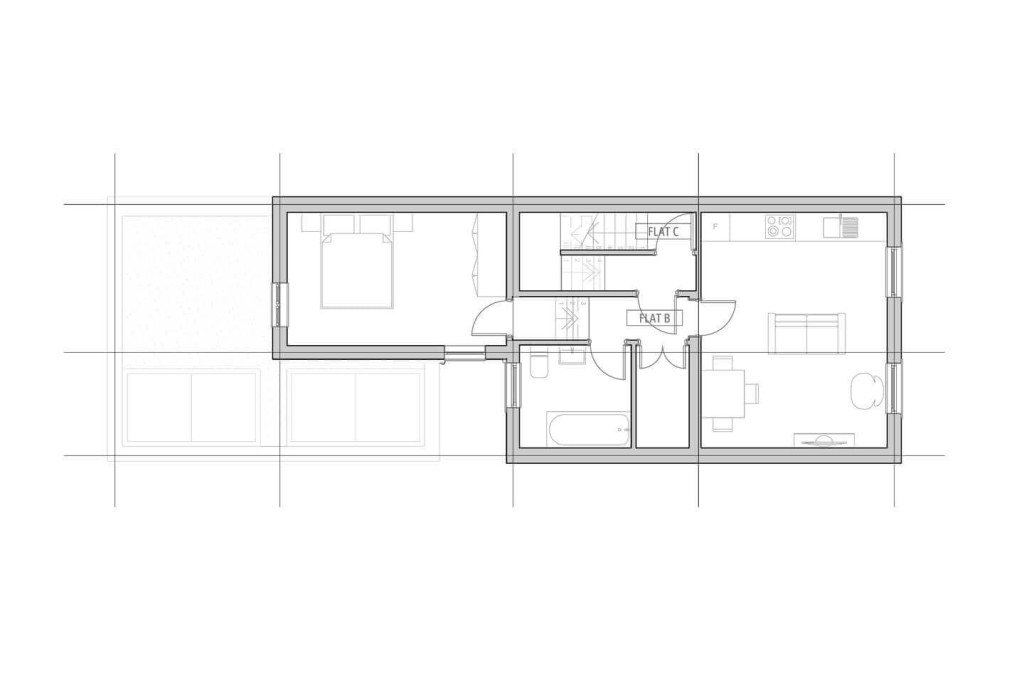 Architectural designs proposing to the council to extend the first floor to now accomodate for a large self-contained one bedroom apartment with plenty of storage space and large living space. 