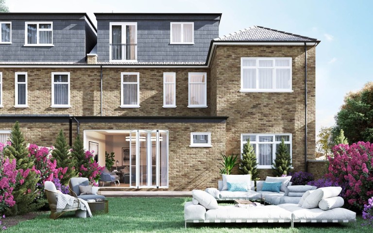 Realistic renders of the back of the property to show how the different level extensions work together and blend with the existing dwelling without taking too much space in the garden which is still green and filled with flora