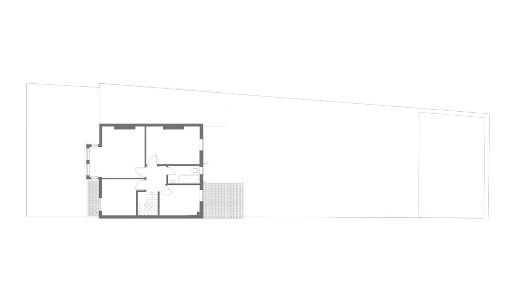 Grey scale layout plans of the exisiting first floor which only housed four small rooms and a very tiny bathroom.