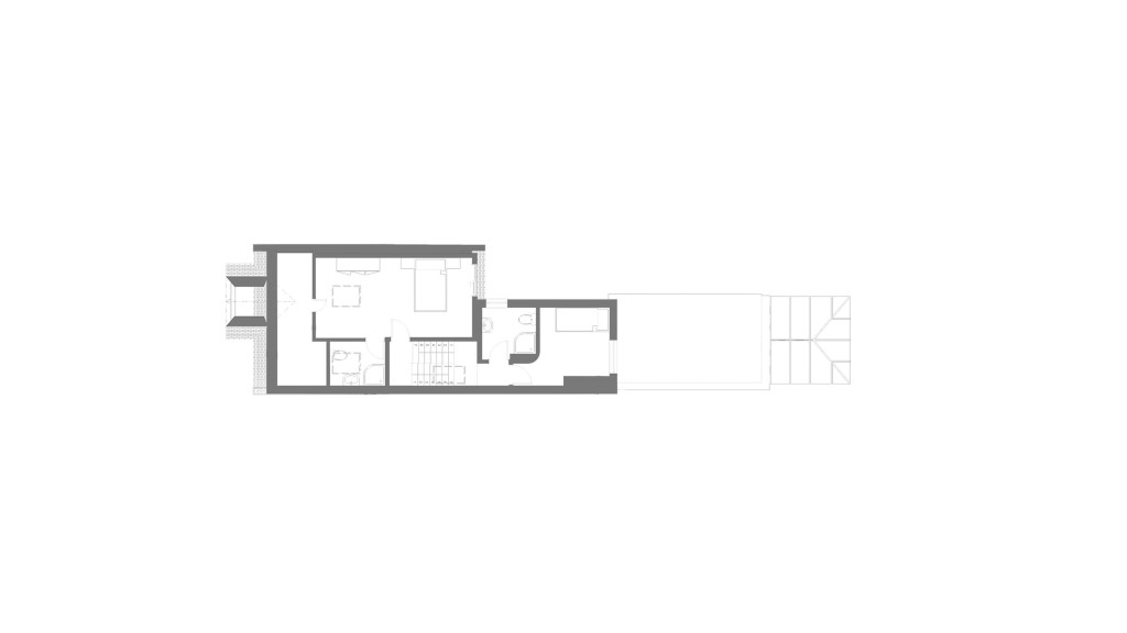 Floor plans of the exisiting second and top floor of the property which only held a very small single bedroom with a en-suite wet room.