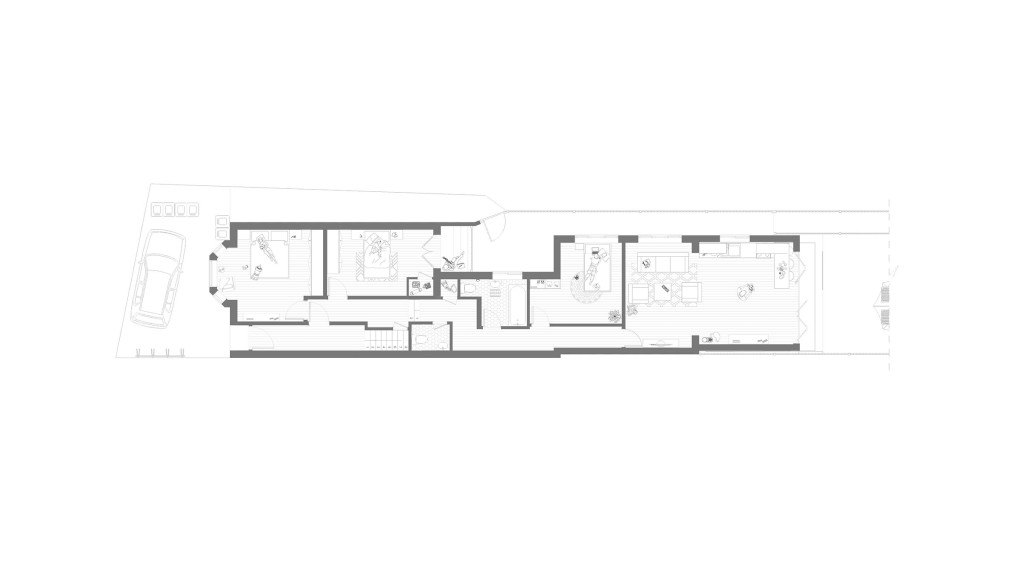 Proposal drawings from RIBA chartered architects to extend the property in the rear, add more refuse bins for the separate householder, convert the ground floor into a three bedroom apartment with one bathroom, one toilet and an open plan kitchen and living room area leading directly onto a large and private garden which has been separated from the different garden that will be used by the upstairs tenants.