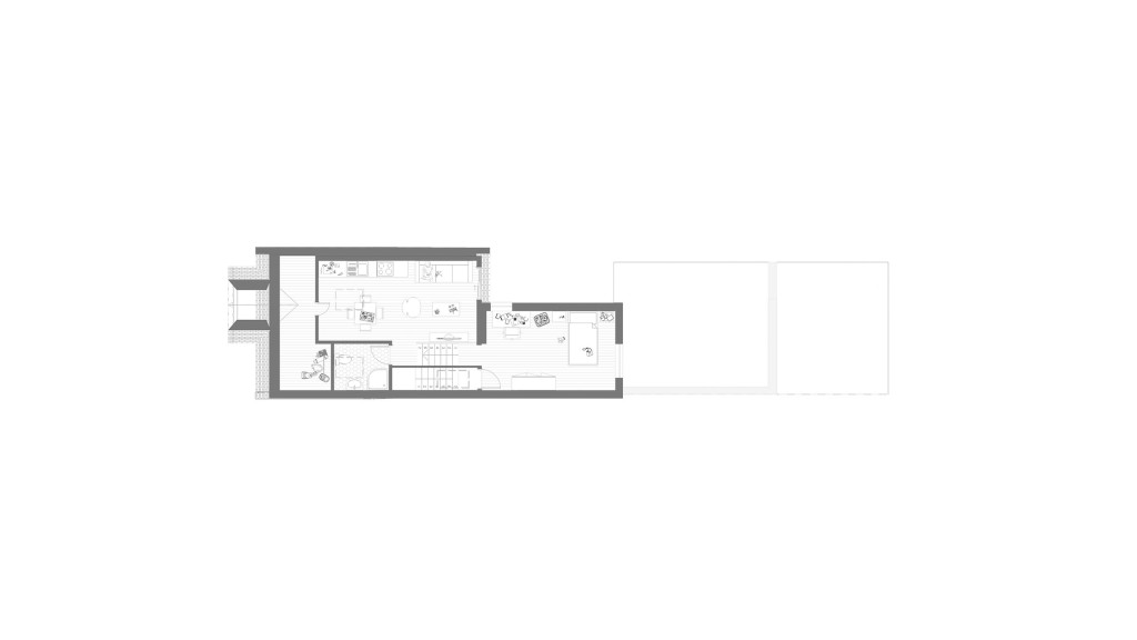 Architectural drawings of the second and top floor to now include a roof extension allowing for a previously small bedroom and bathroom to be transformed into a one bedroom apartment with a private access to a private garden at the rear of the property.