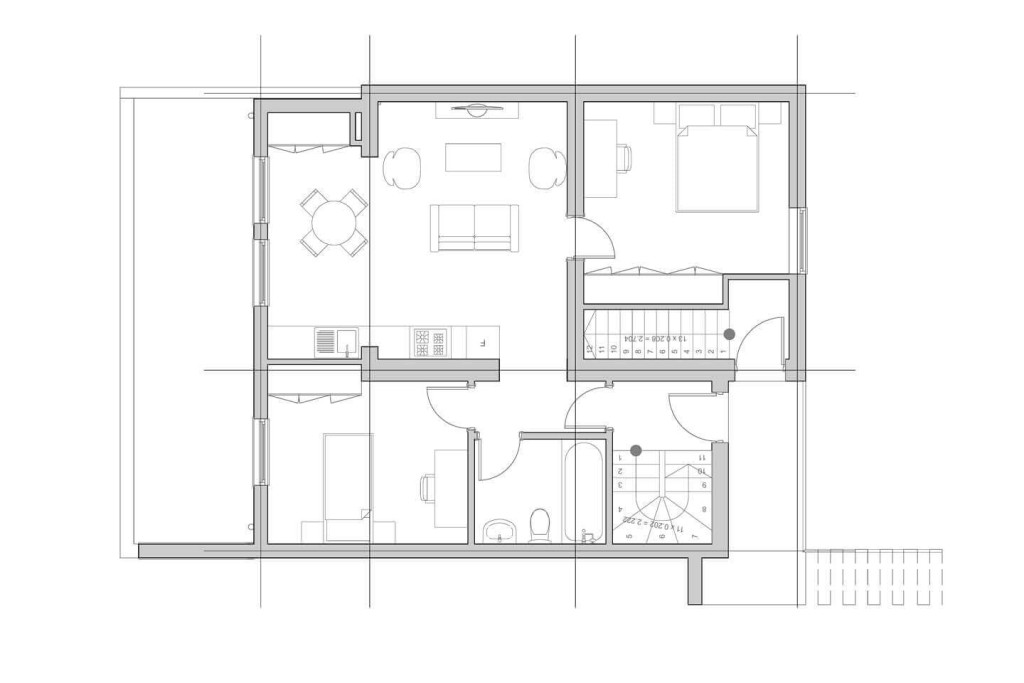 Precision architectural blueprint of the proposed first floor for a three-bedroom flat conversion with clearly defined living spaces, designed by Urbanist Architecture, showcasing a detailed floor plan layout.