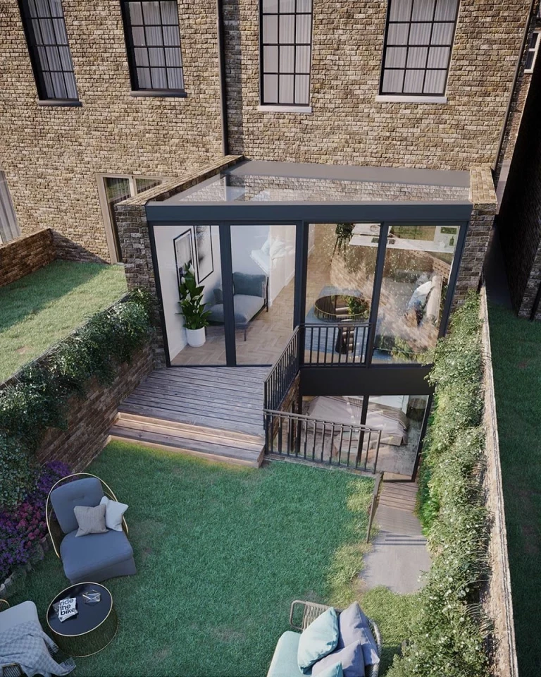 Realistic renders of the double-storey rear extension which includes a basement extension in East London