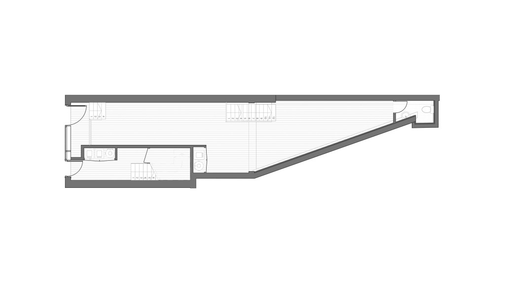 Architect's proposal floor plan drawings retaining the commercial unit with only one access point from the street and separating the other door to be a private access to the residential units on the upper floors.