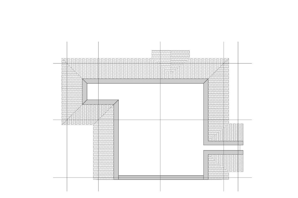 Existing loft floor plan of a semi-detached house on Anson Road NW2, designed by Urbanist Architecture. The layout shows the original, undeveloped loft space, highlighting the roof structure and potential areas for development. This plan serves as a base for future loft conversion projects, aiming to maximise living space and enhance property value.
