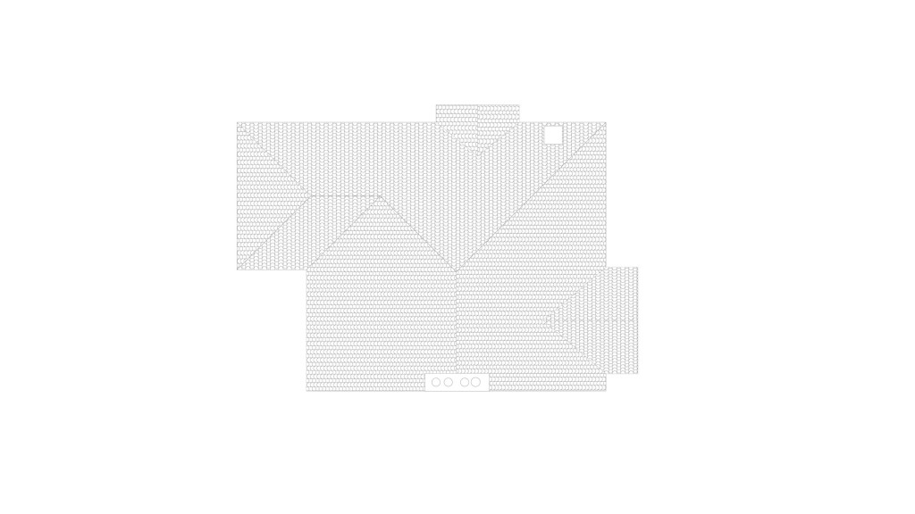 Existing loft floor plan of a semi-detached house on Anson Road NW2, designed by Urbanist Architecture. The layout shows the original, undeveloped loft space, highlighting the roof structure and potential areas for development. This plan serves as a base for future loft conversion projects, aiming to maximise living space and enhance property value.