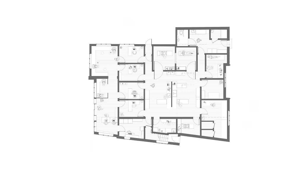 Proposed ground floor plan of a state-of-the-art veterinary clinic at Pickford Lane, Bexley, designed by Urbanist Architecture. The layout showcases the extensive extension and renovation of the building to accommodate a comprehensive veterinary facility. Key features include separate waiting rooms for cats and dogs, four consultation rooms, two operating rooms, dedicated dental and X-ray rooms, a cattery, and a kennel. The design maintains the building's residential appearance to meet local council requirements, while significantly increasing the internal space by 147%. Ideal for understanding the transformation from a suburban house to a modern veterinary clinic.