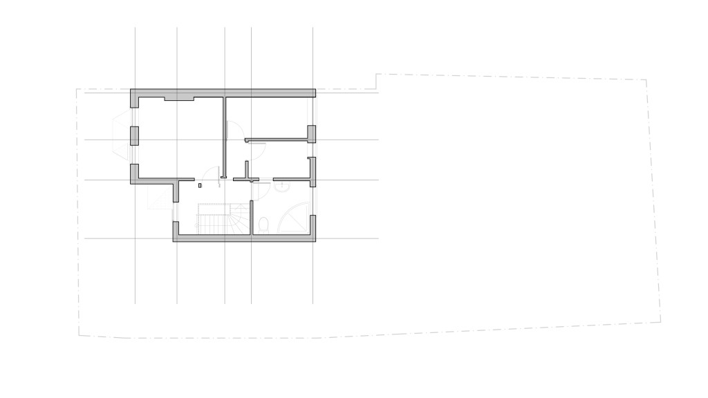 Exisiting first floor plan which previously only accomodated for three very small rooms and one bathroom