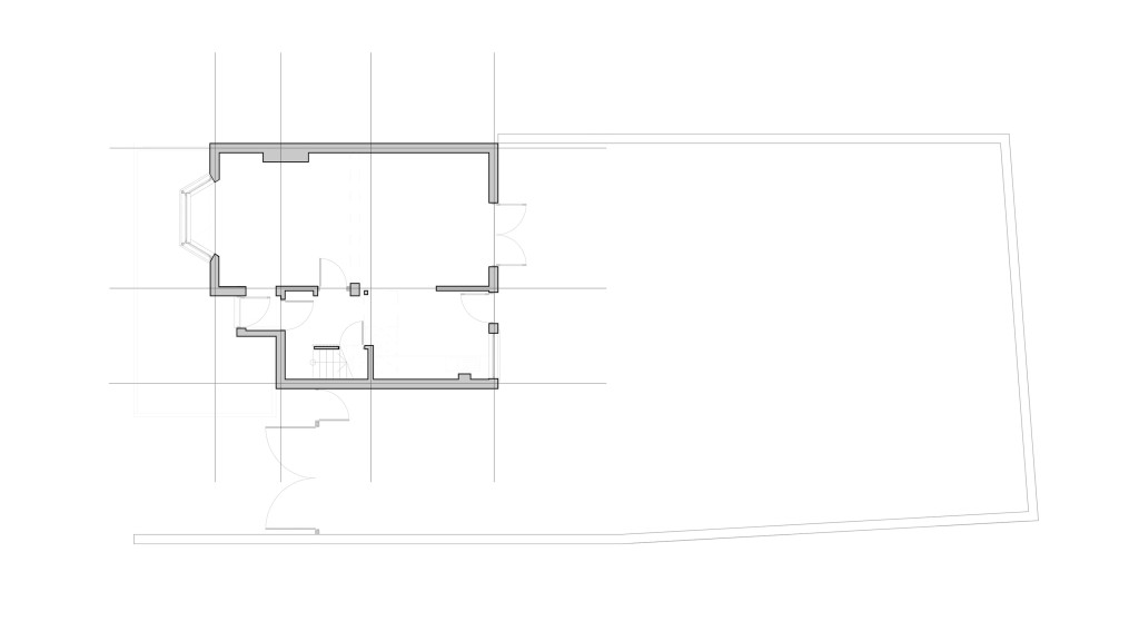 RIBA Registered Architect's layout drawings of the existing ground floor which consitituted of a unfriendly layout with a large living room space but very small kitchen area