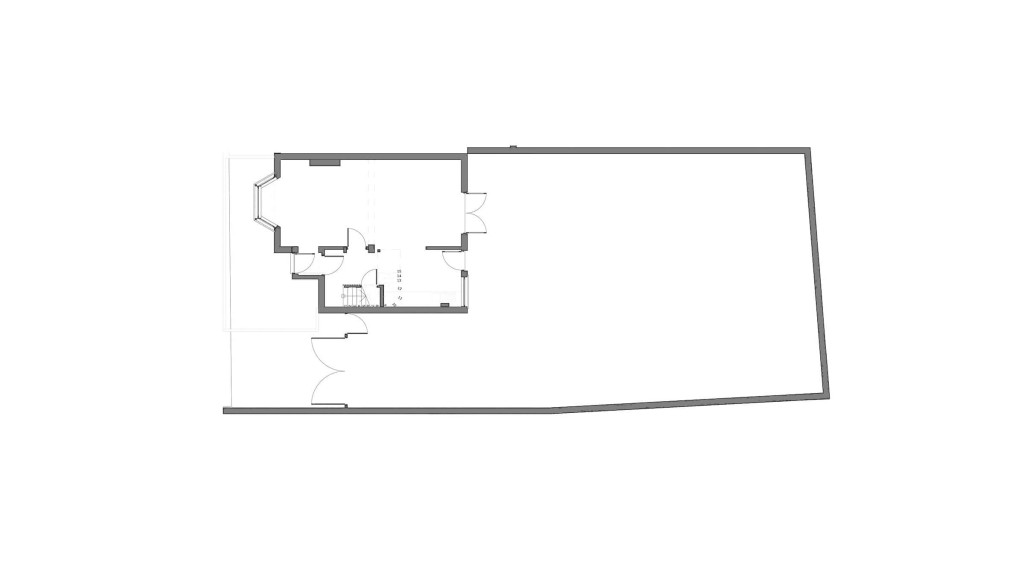 RIBA Registered Architect's layout drawings of the existing ground floor which consitituted of a unfriendly layout with a large living room space but very small kitchen area.