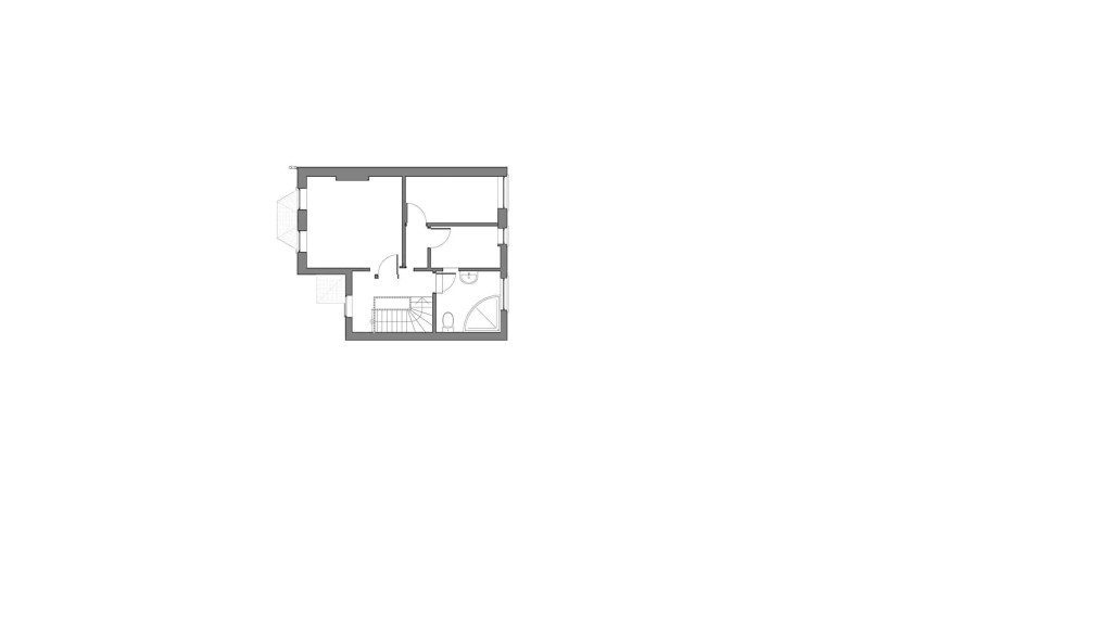 Exisiting first floor plan which previously only accomodated for three very small rooms and one bathroom.