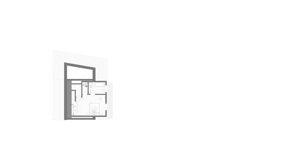 Proposed second floor plan for a new build end-of-terrace house on Rogers Road, SW17, highlighting a suburban architectural design. This floor includes a spacious master bedroom with an en-suite bathroom, offering privacy and convenience. The layout maximises the available space while ensuring a harmonious flow between rooms. Ideal for modern family living, this design in Wandsworth Borough exemplifies innovative planning and efficient space utilisation, catering to contemporary suburban housing needs.