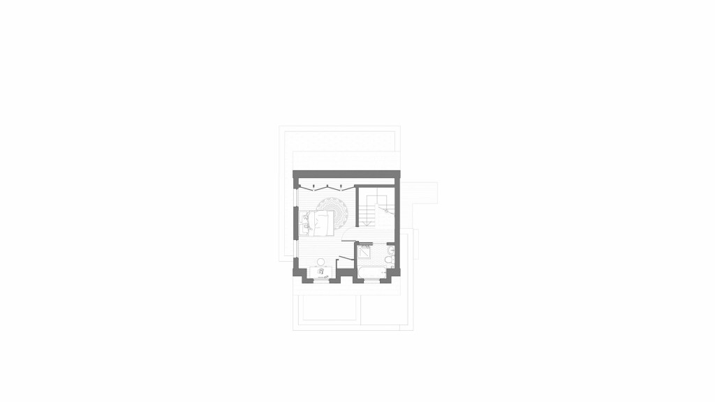 Proposed second floor layout for a new build detached house on an infill plot in the London Borough of Redbridge. This architectural plan shows a private master bedroom with an en-suite bathroom and walk-in closet, designed to offer maximum privacy and comfort. The second floor provides a cosy retreat with well-placed windows to ensure natural light throughout the space.