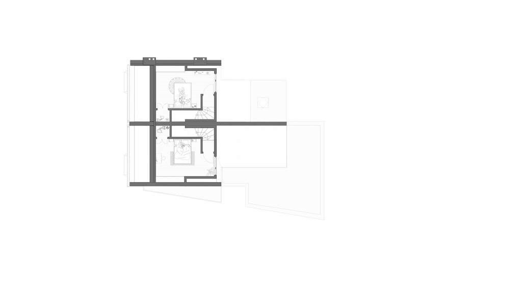 Architectural floor plan of the proposed second floor layout for new-build homes project by Urbanist Architecture. This detailed design includes room dimensions and spatial configurations for bedrooms and other living areas. The floor plan highlights efficient use of space and modern living standards, providing a comprehensive overview of the second floor configuration in high-quality new-build homes seamlessly integrated into a Victorian street.