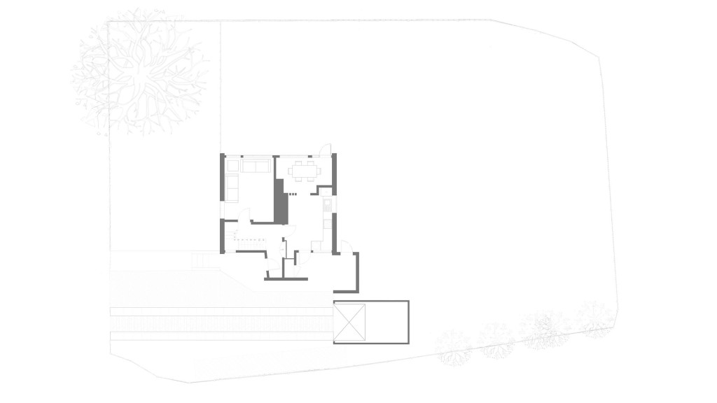 Architectural floor plan of the existing ground floor layout for a property on Avebury Road, Bromley (BR6). The plan details the spatial arrangement, including living areas, kitchen, and entrance. Surrounding the house, the layout shows the placement of trees and outdoor spaces within the plot, designated as Urban Open Space. This detailed schematic is crucial for understanding the current structure before embarking on new construction or renovation projects.