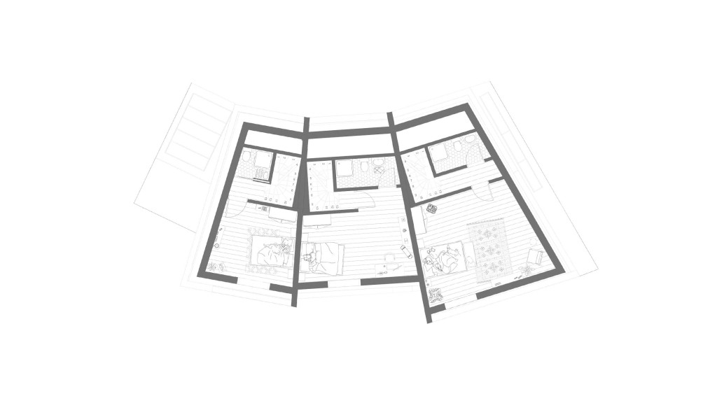 Architectural drawings of the proposed first floor plans for each townhouse to have a master bedroom with an en-suite bathroom.