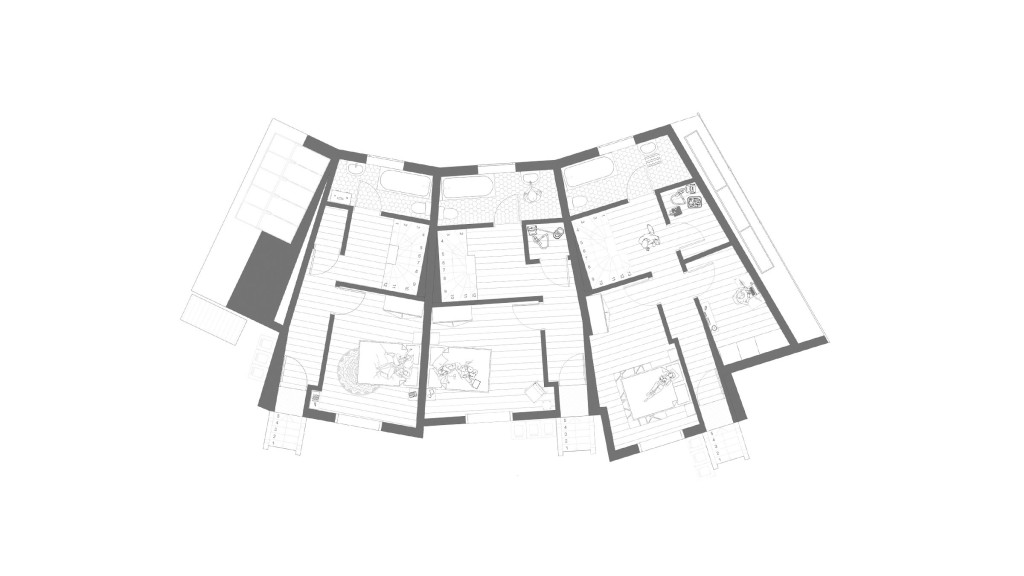 Grey-scaled floor plans of the ground floor to include refuse bins storage outside, a large double bedroom and spacious bathroom