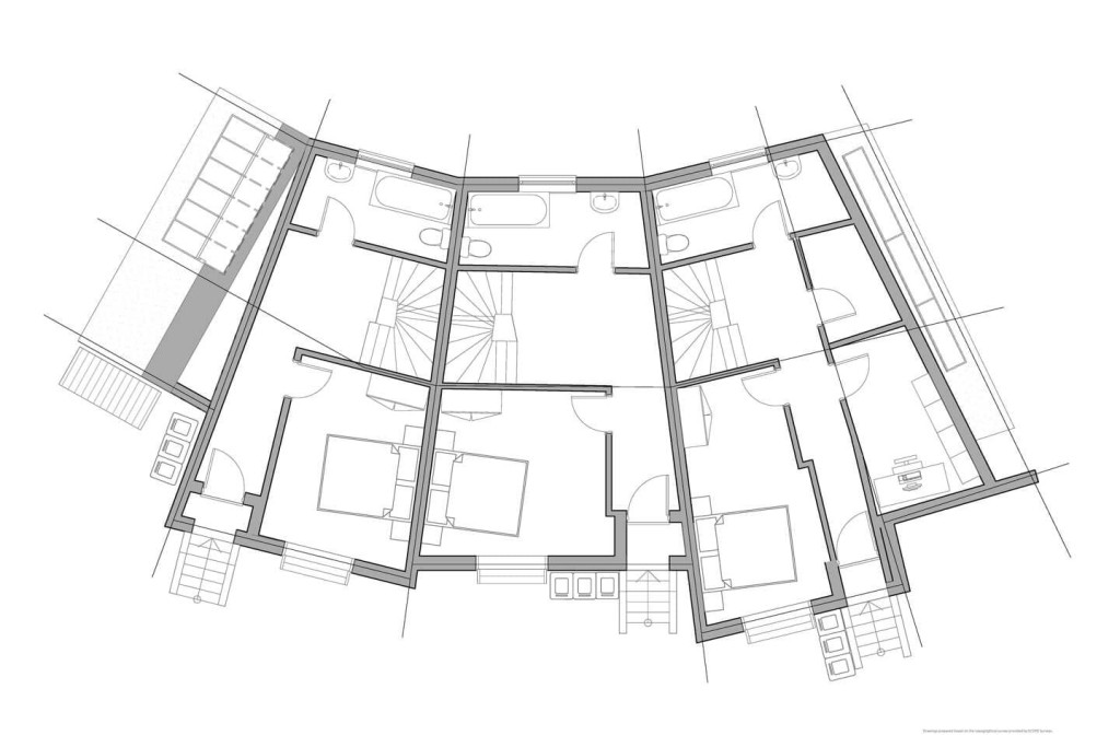 Grey-scaled floor plans of the ground floor to include refuse bins storage outside, a large double bedroom and spacious bathroom