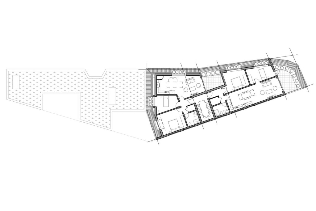Propose floor plans of the third and final storey to contain two two-bedroom and one bathroom flats with very large private balconies as well as proposed landscape architecture to include medium size flora to each of the exterior spaces