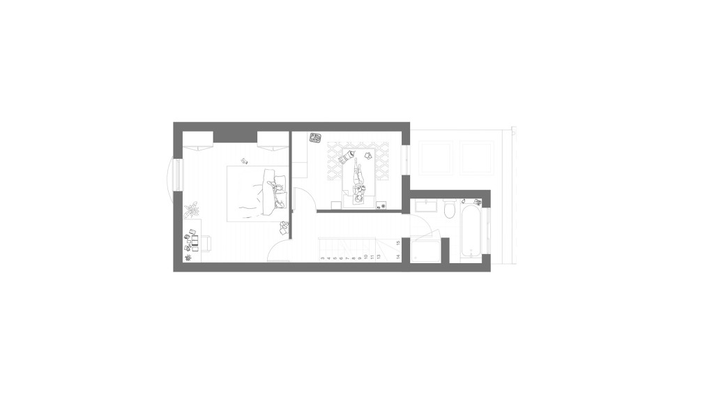 Architectural plan of the proposed first-floor residential extension with clear demarcation of the two bedrooms and bathroom areas, complete with furniture layout and design details, perfect for home renovation and design planning.