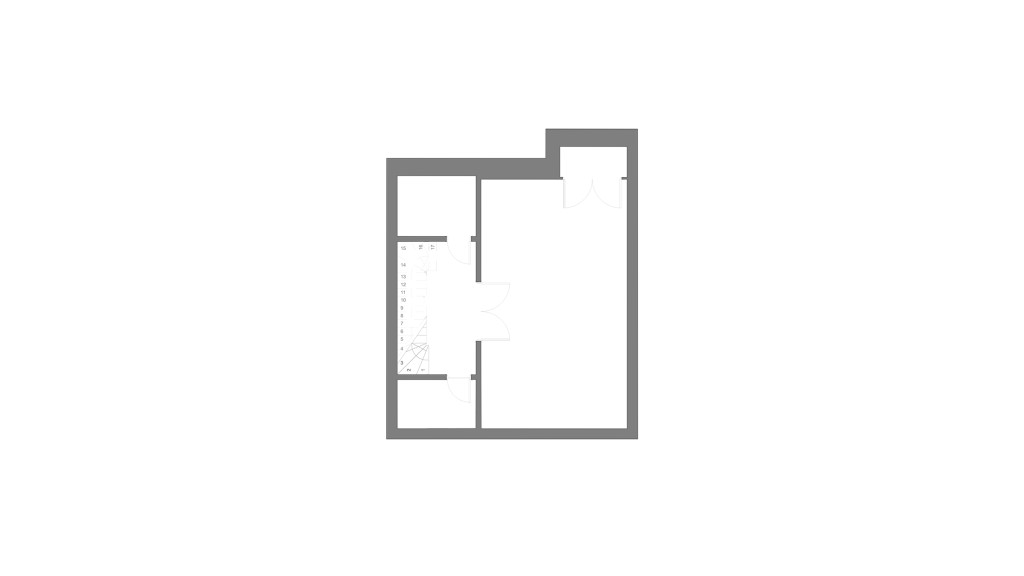 Existing basement floor plan of a Belgravia mews house showcasing the original layout before renovation. The plan includes a small room with undefined purpose, walls separating spaces inefficiently, and limited functional use of the area. This floor plan highlights the need for a luxury transformation to maximise space and improve the overall design.